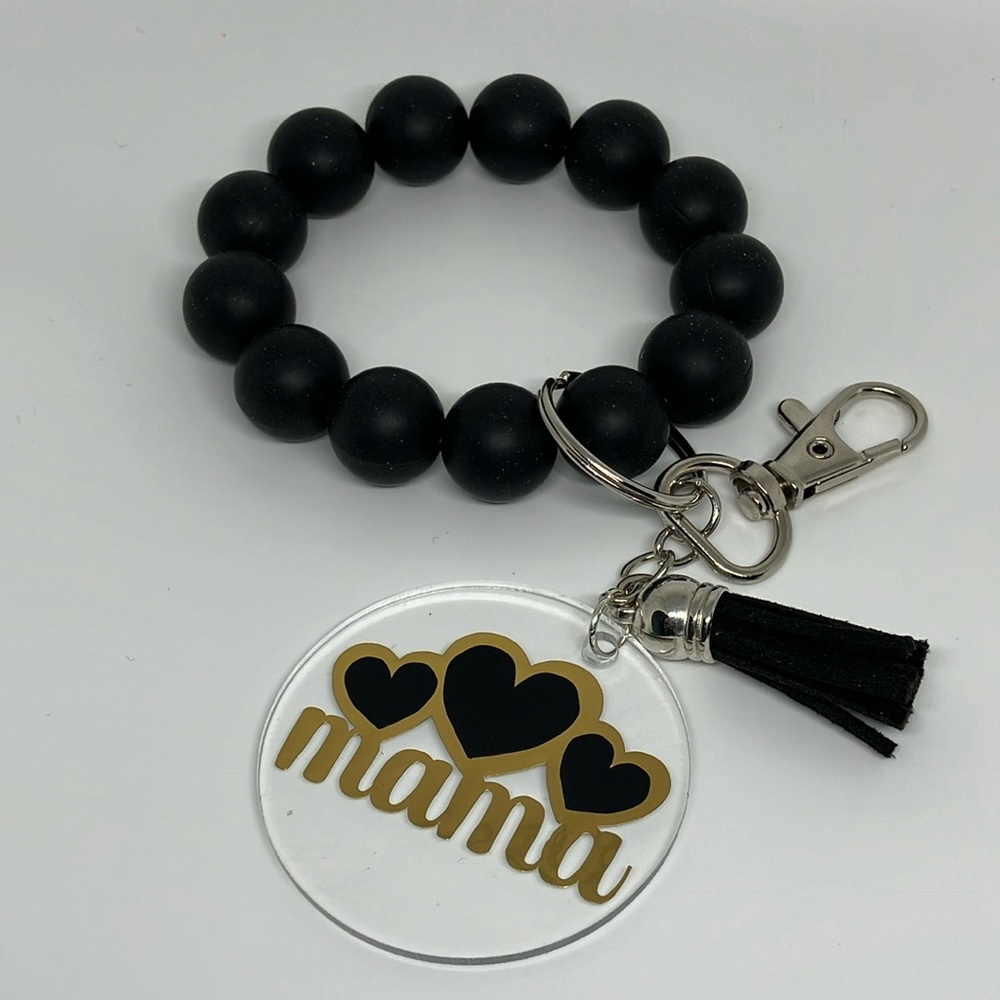 Mama silicone beaded wristlet keychain